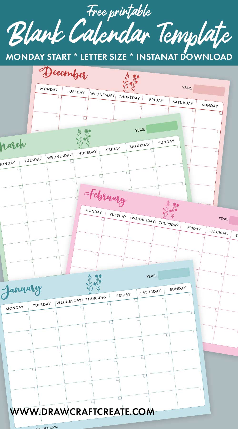 Landscape Blank Calendar Template Printable