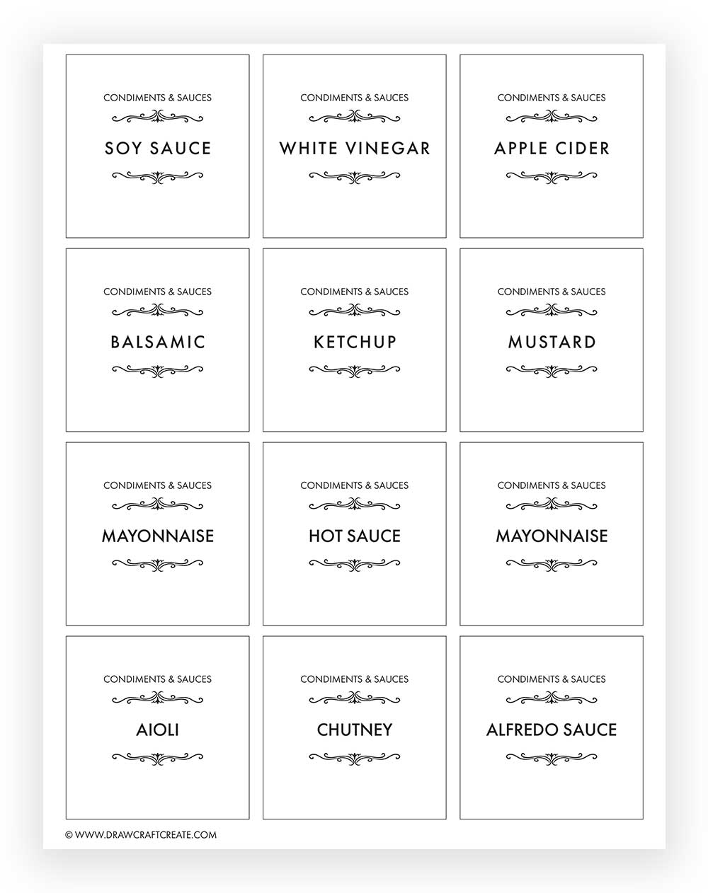Printable Condiments & Sauces Labels