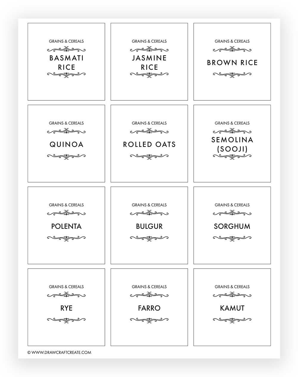 Printable Grains & Cereals Labels
