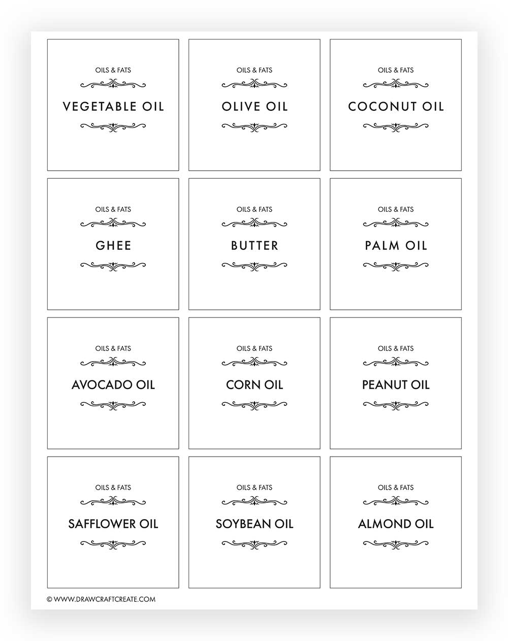 Printable Oils & Fats Labels