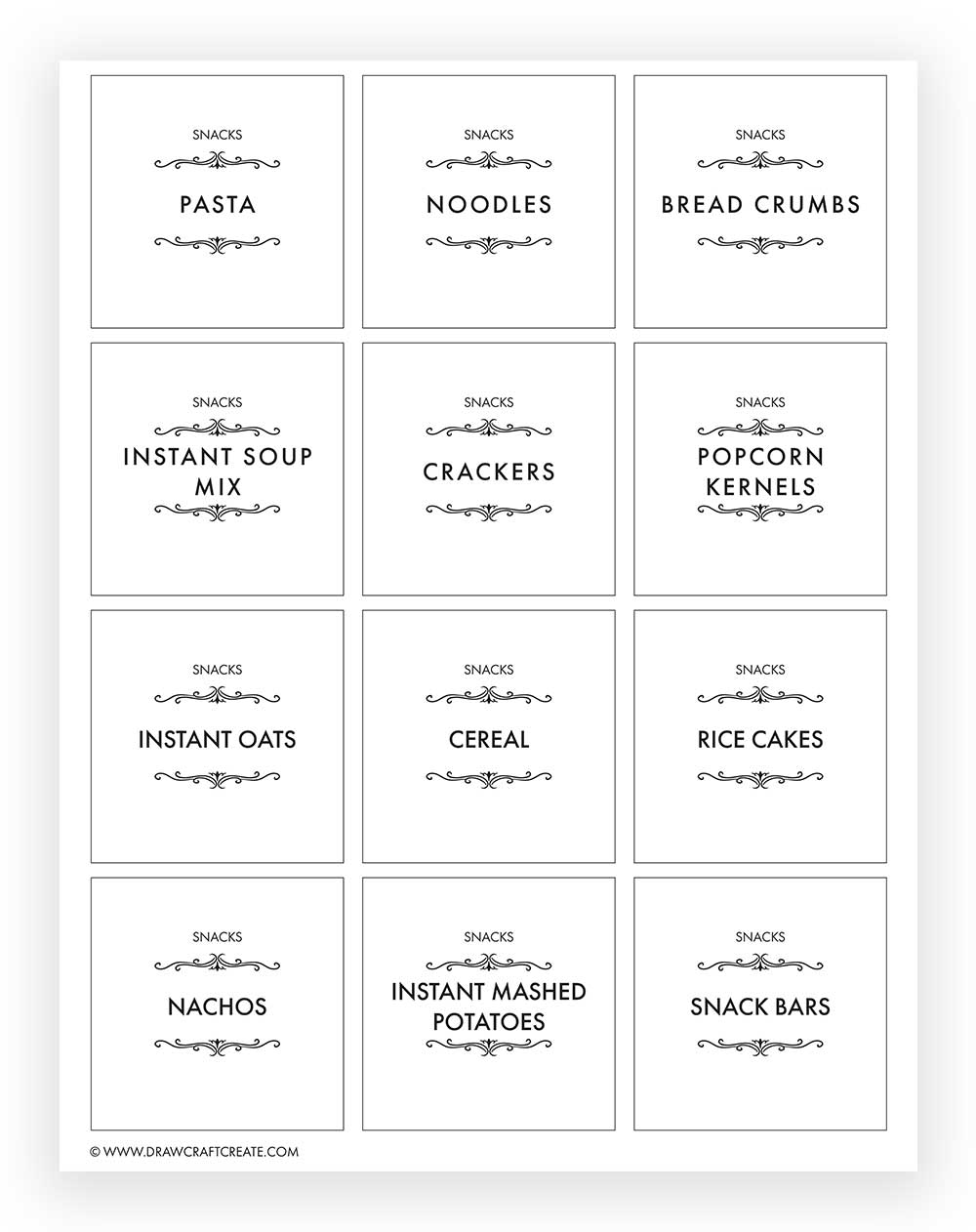 Printable Snacks Labels