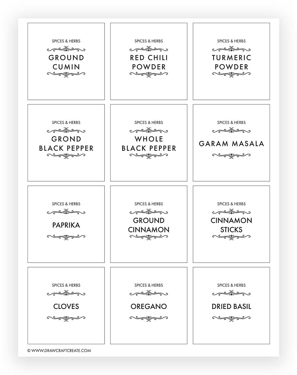 Printable Spices & Herbs Labels