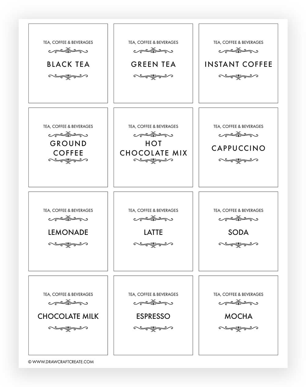 Printable Tea, Coffee & Beverages Labels