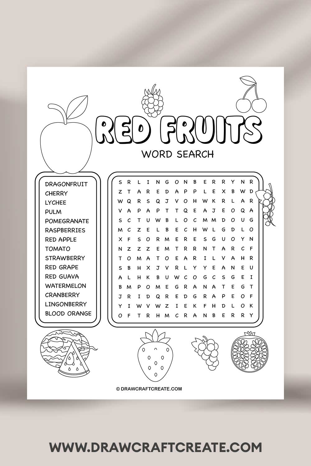 Red Fruits Word Search
