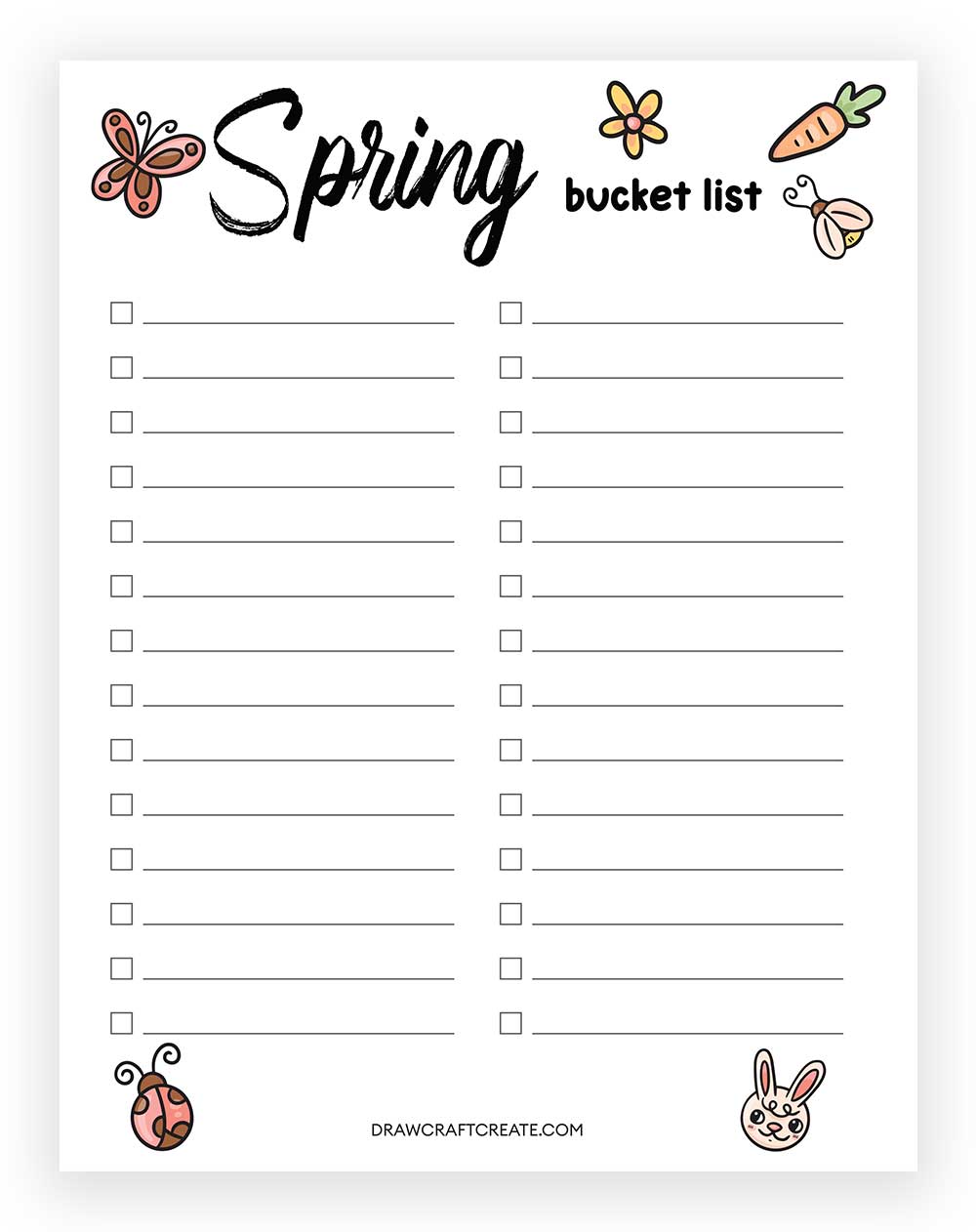 Spring Bucket List Printable
