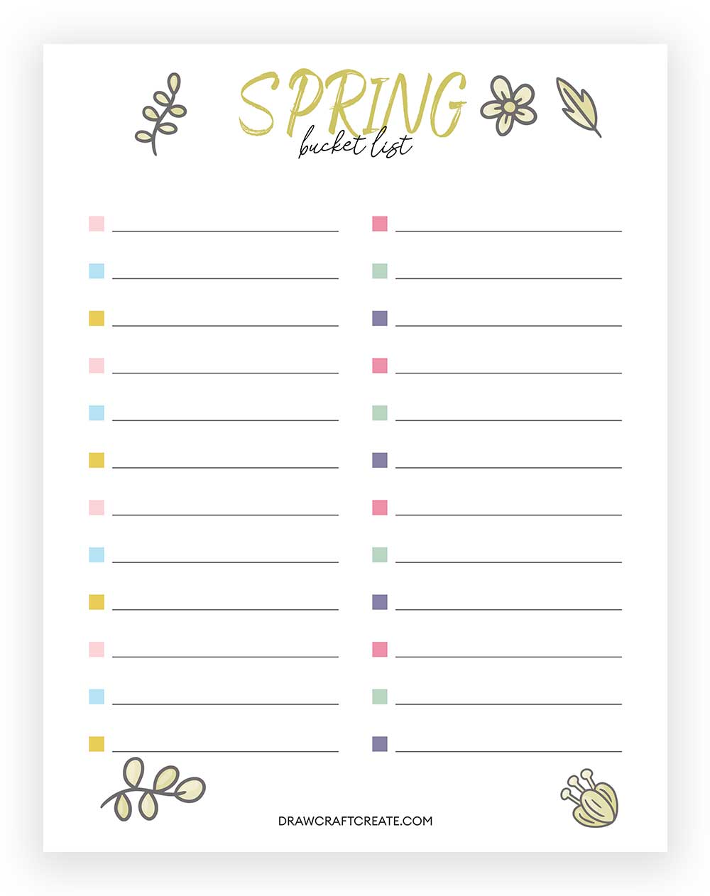 Spring Bucket List Printable