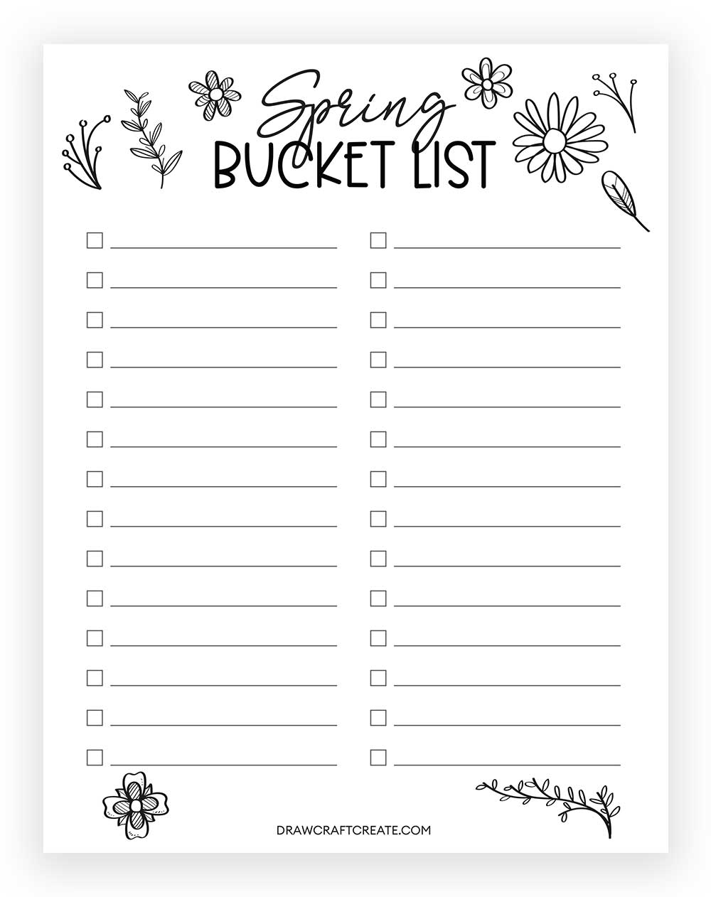Spring Bucket List Printable