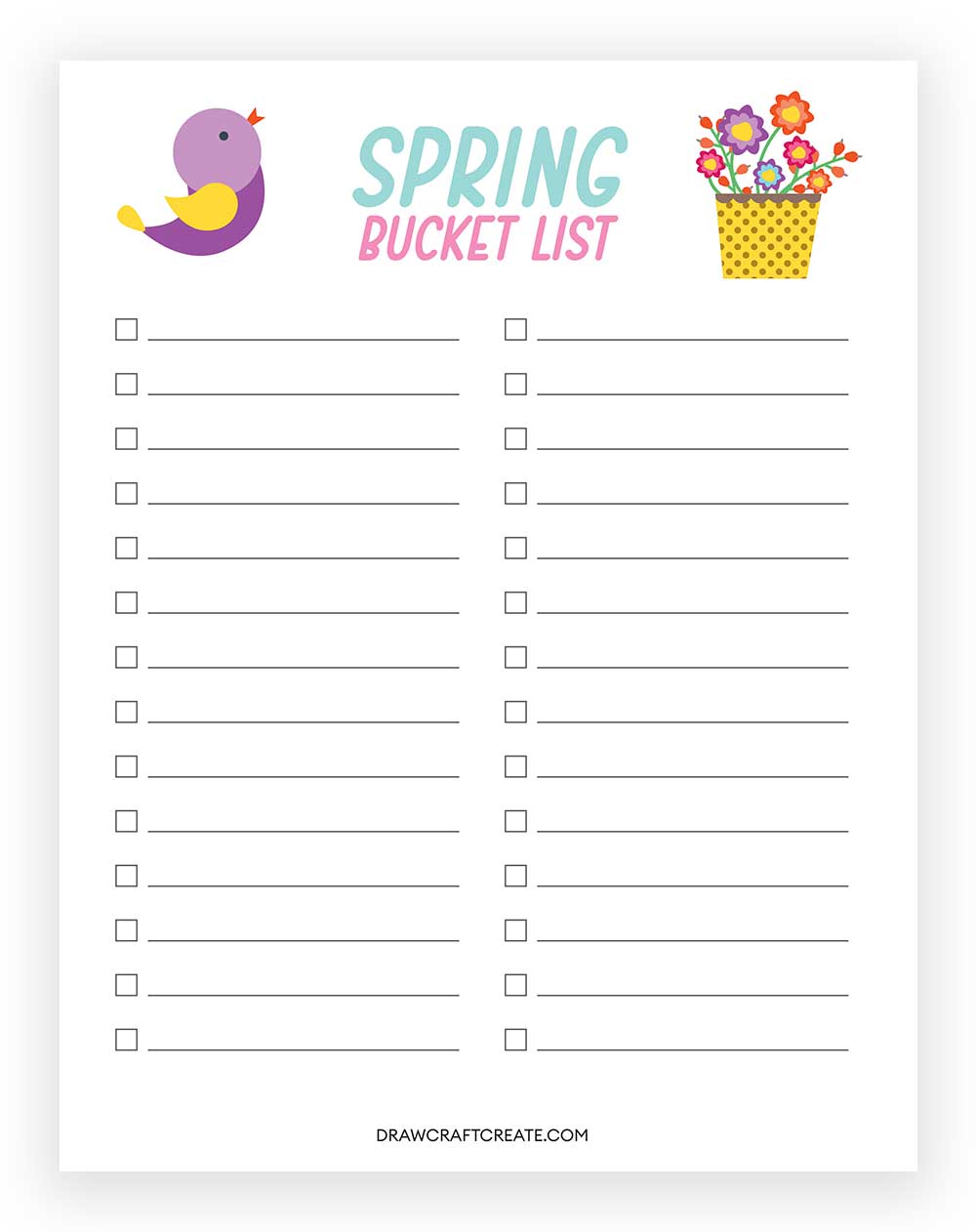 Spring Bucket List Printable