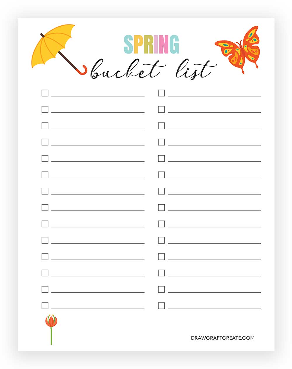 Spring Bucket List Printable