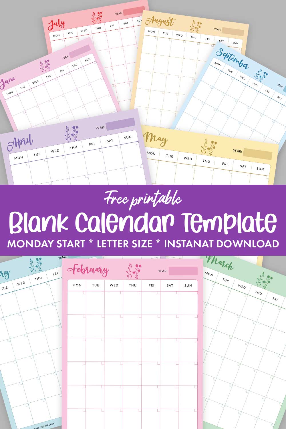 Vertical Blank Calendar Template Printable