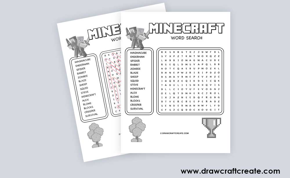 minecraft word search answer sheet