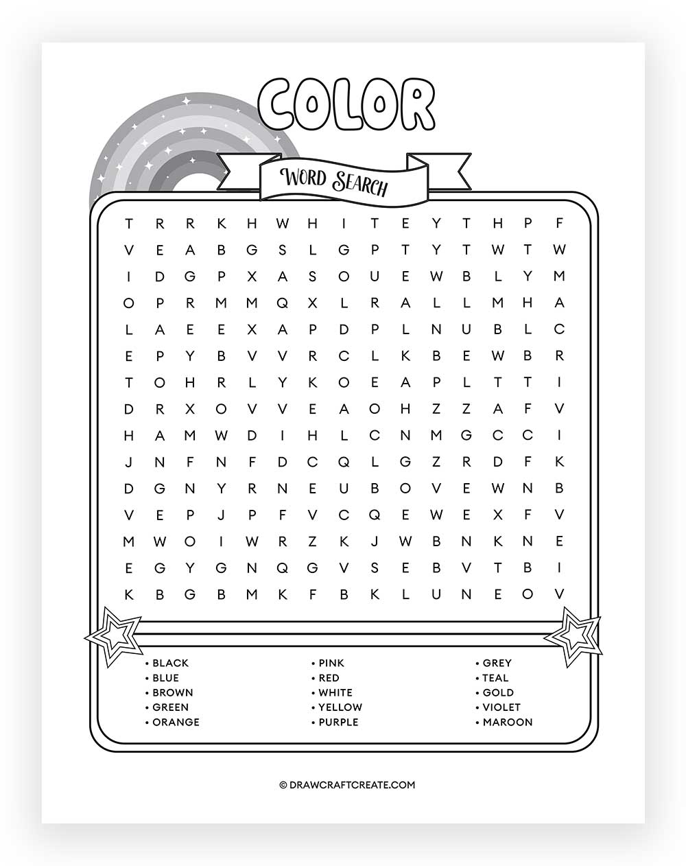 printable Color Word Search