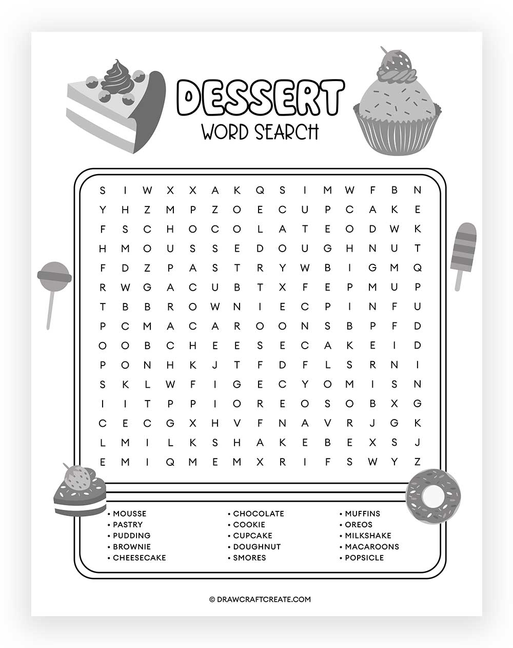printable Dessert Word Search