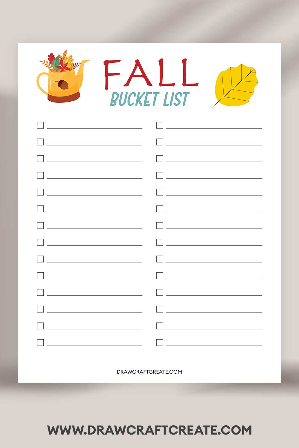 printable Fall Bucket List