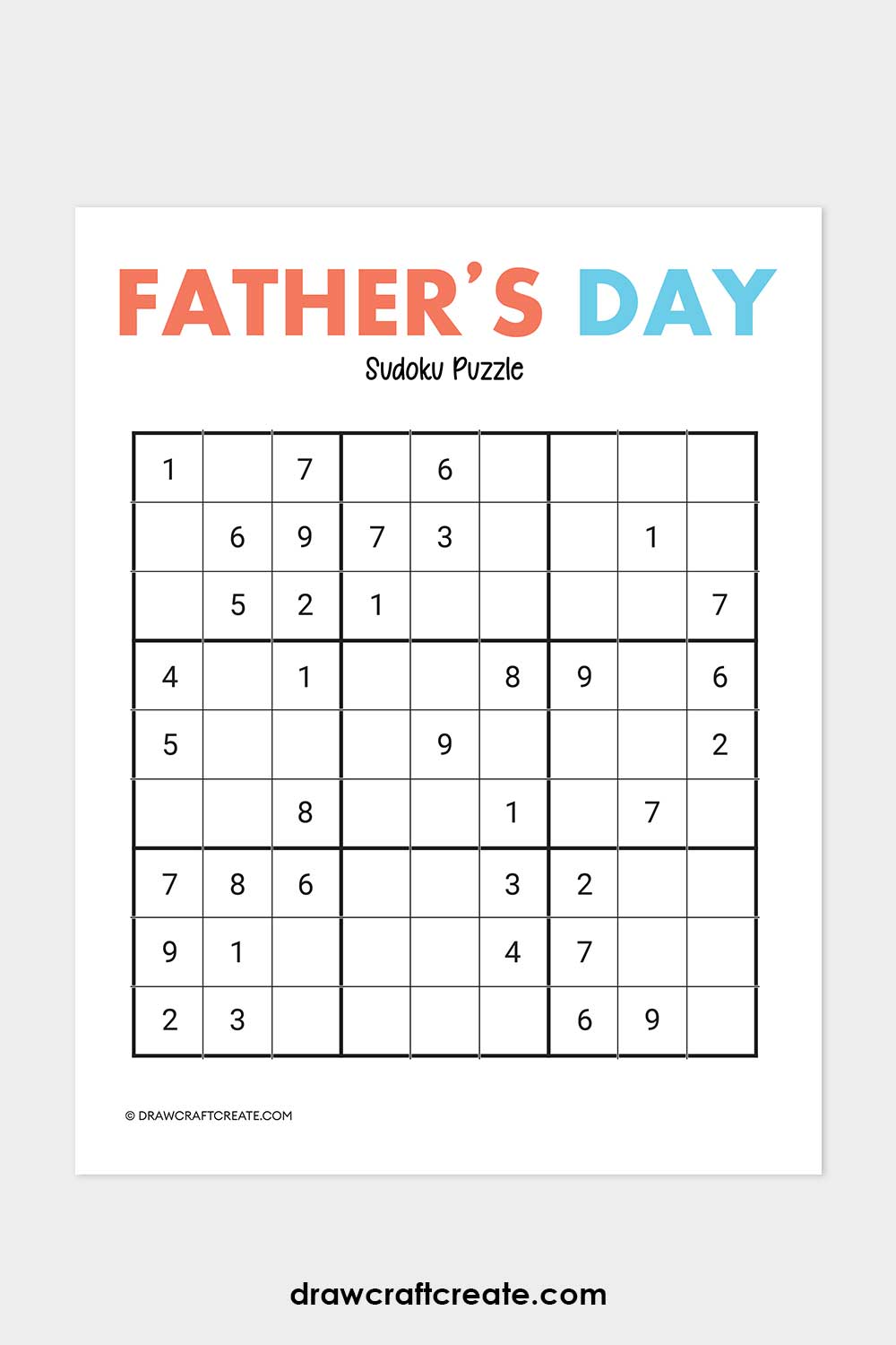 printable Father's Day Sudoku Puzzle