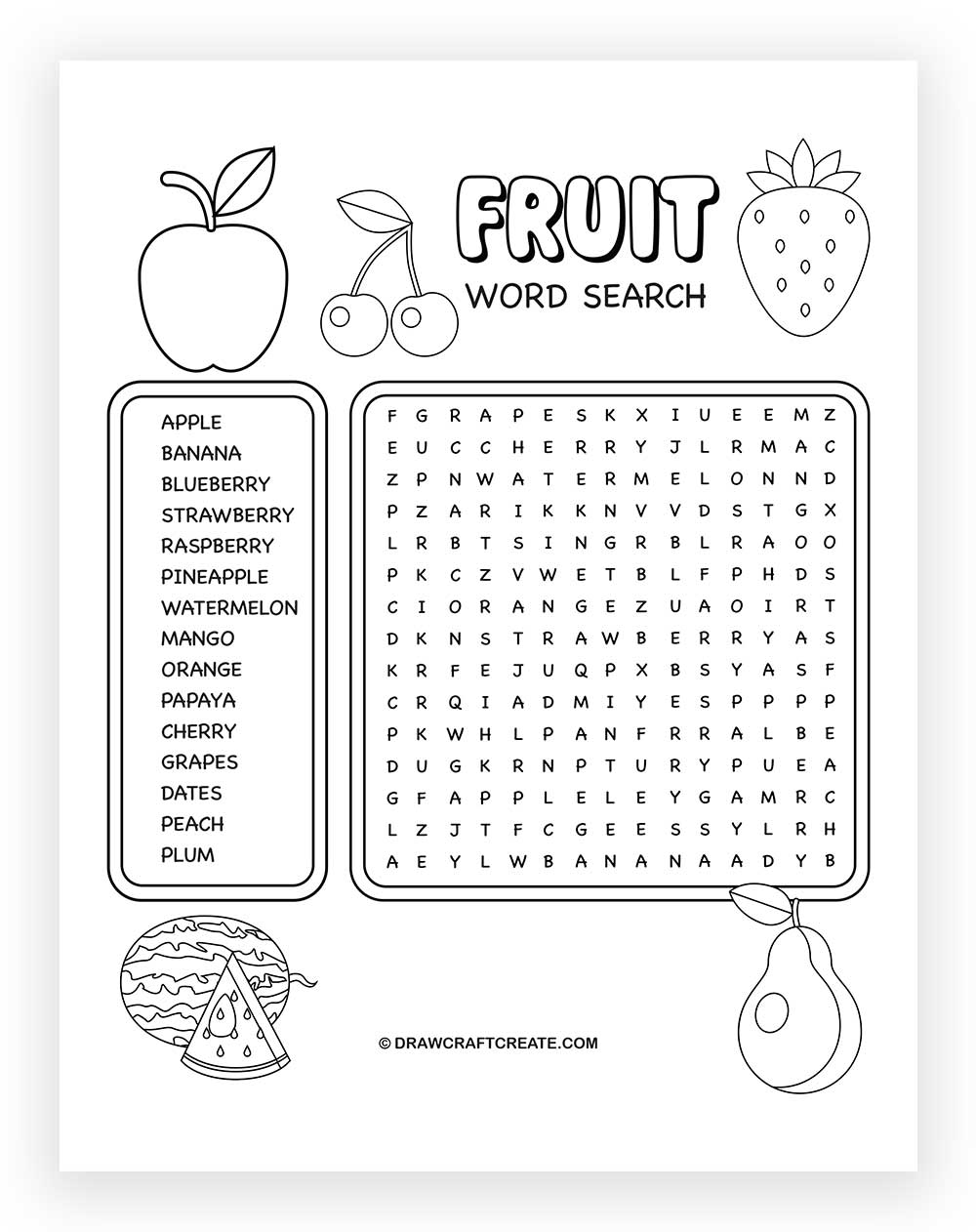 printable Fruit Word Search