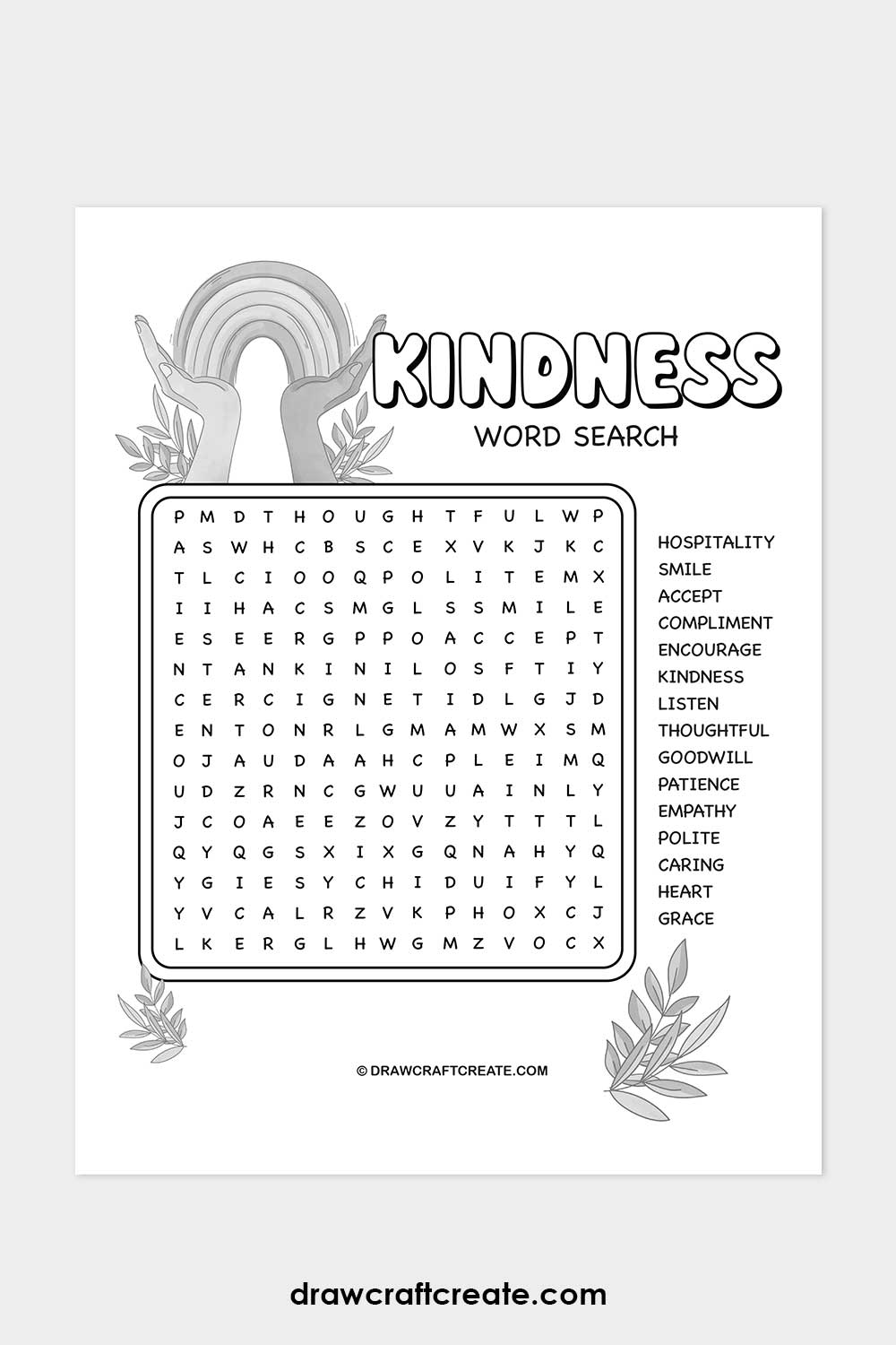 printable Kindness Word Search
