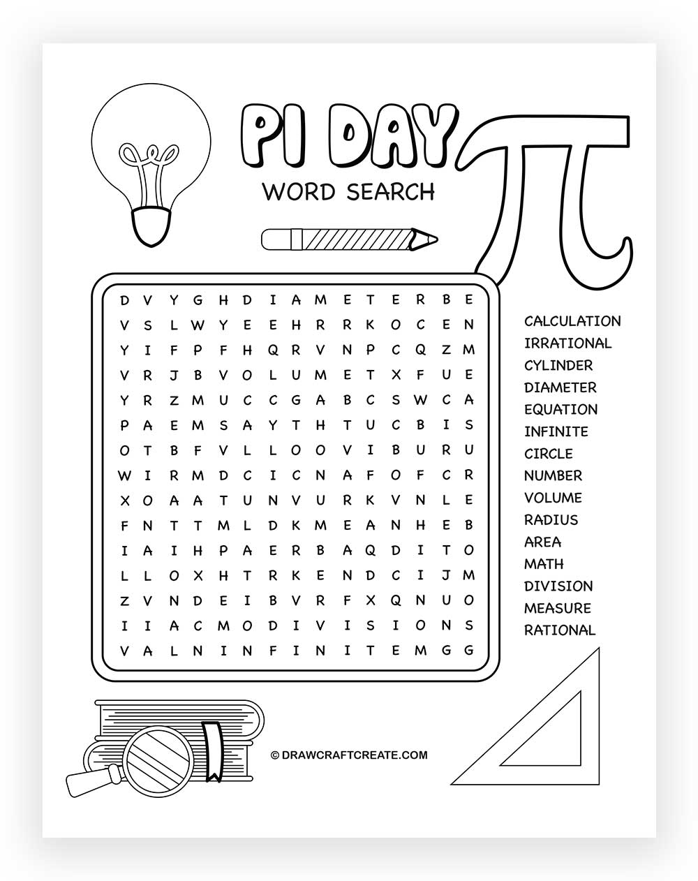 printable Pi Day Word Search