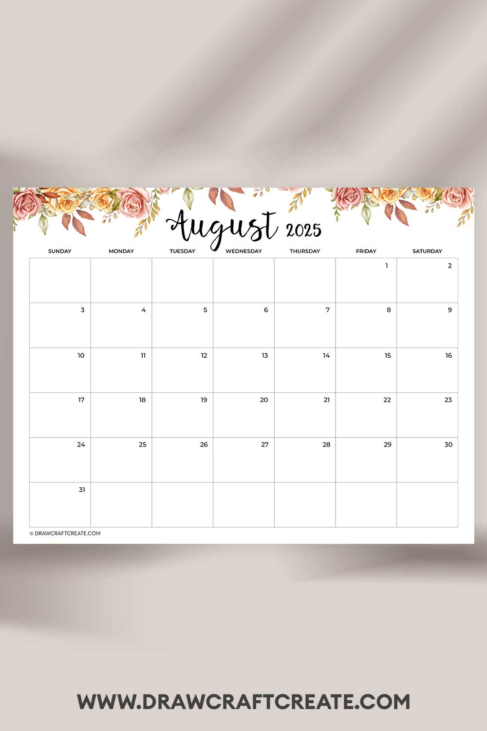 printable august 2025 calendar landscape