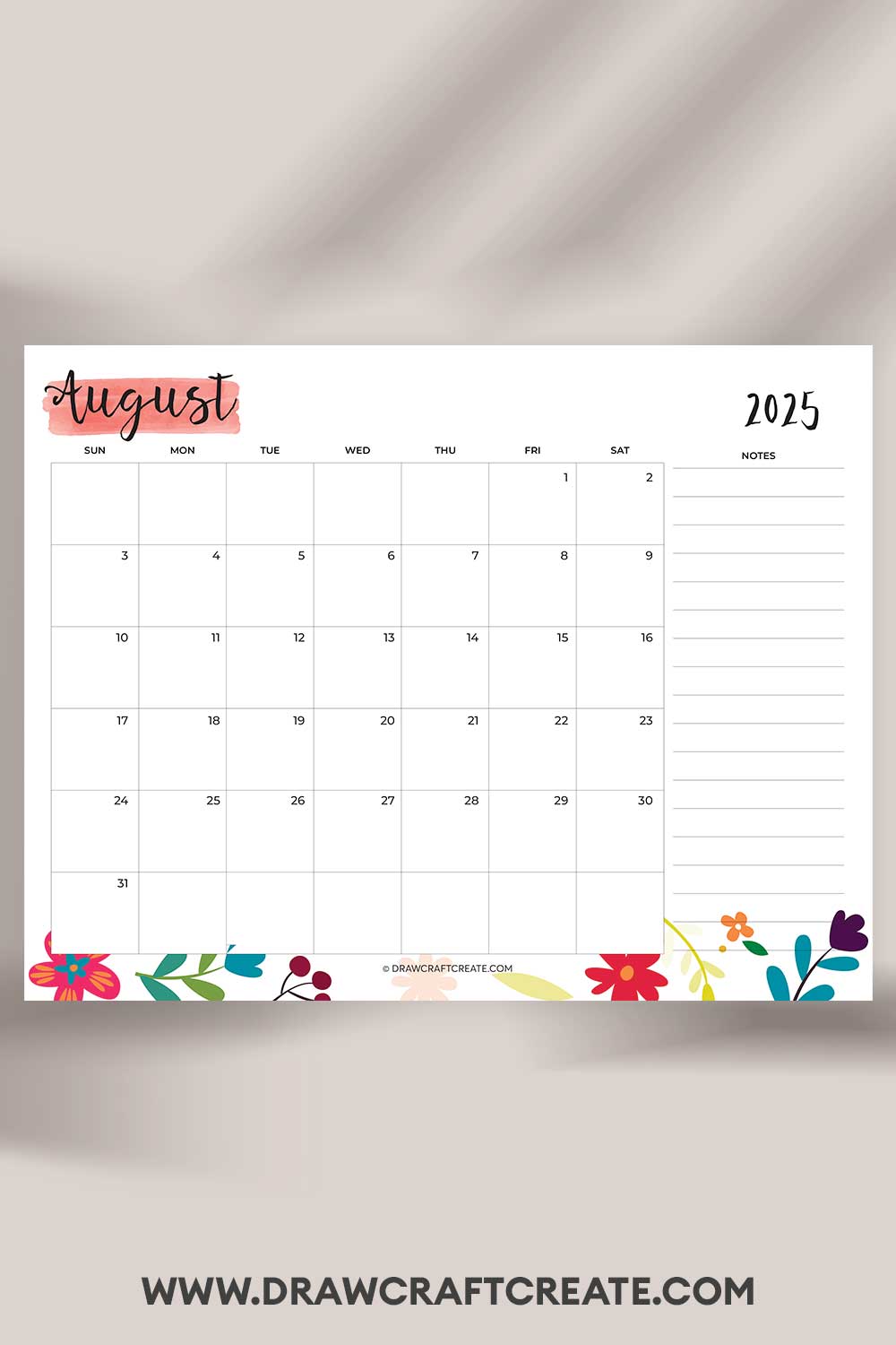 printable august 2025 calendar landscape