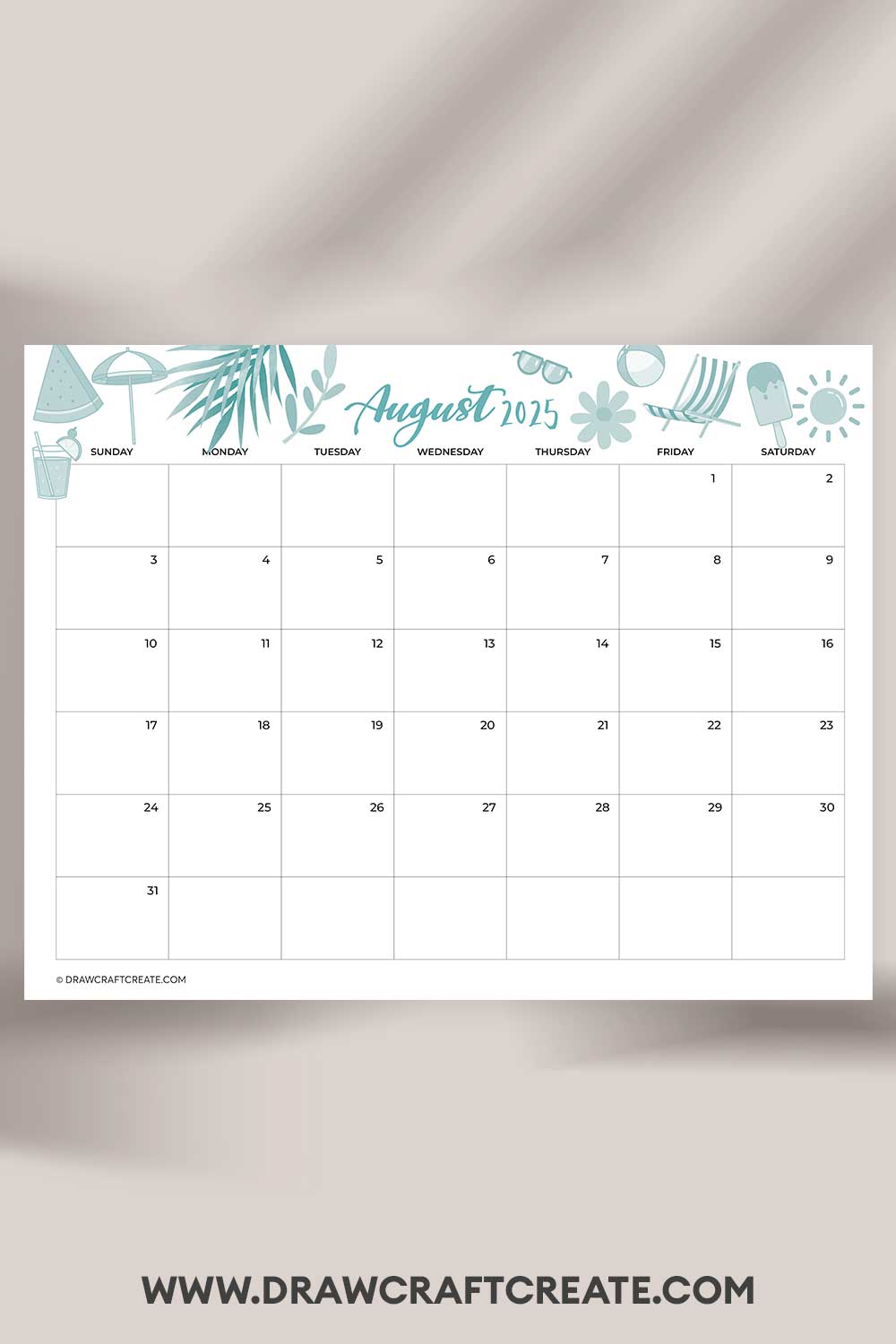 printable august 2025 calendar landscape