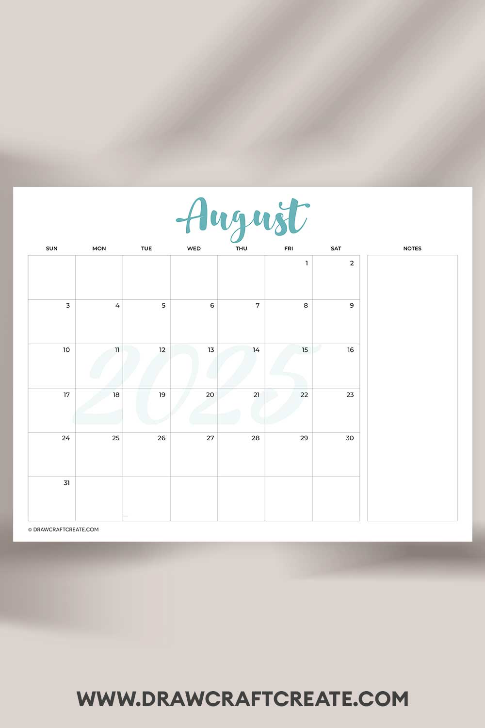 printable august 2025 calendar landscape