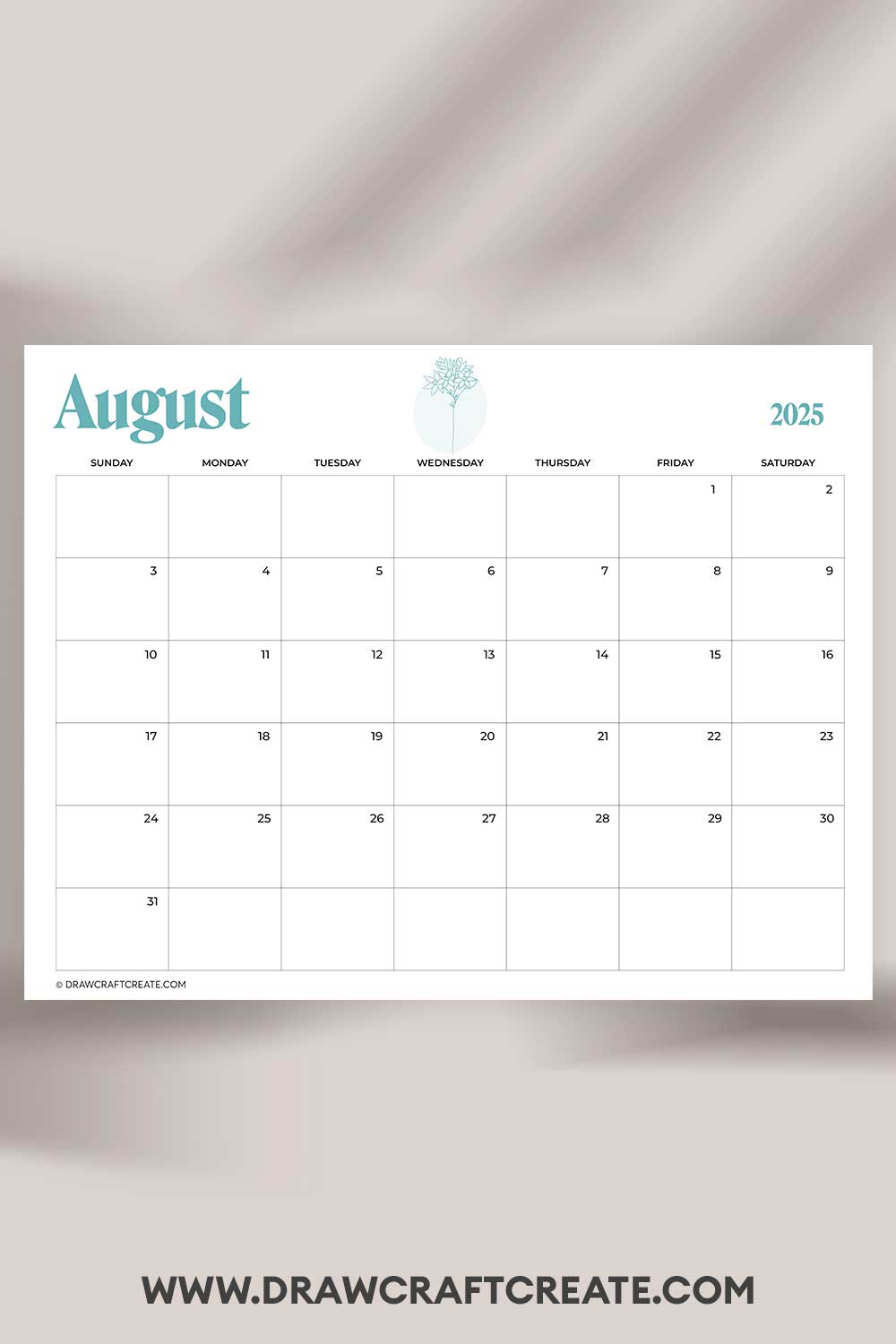 printable august 2025 calendar landscape