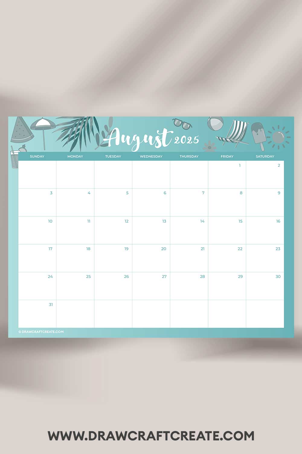 printable august 2025 calendar landscape
