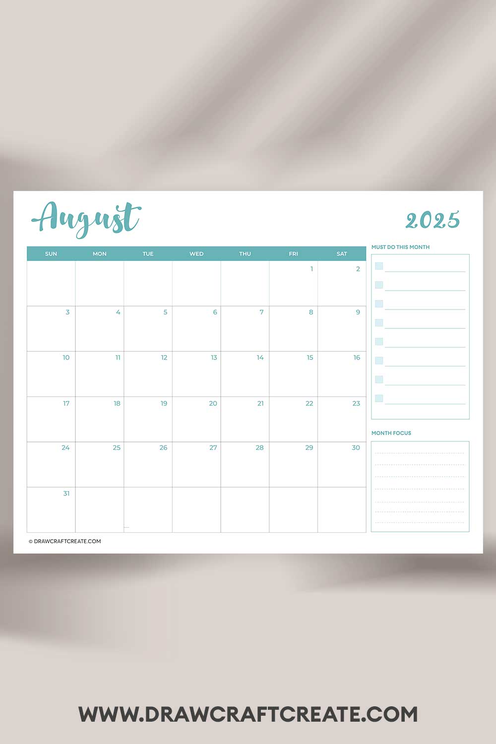 printable august 2025 calendar landscape