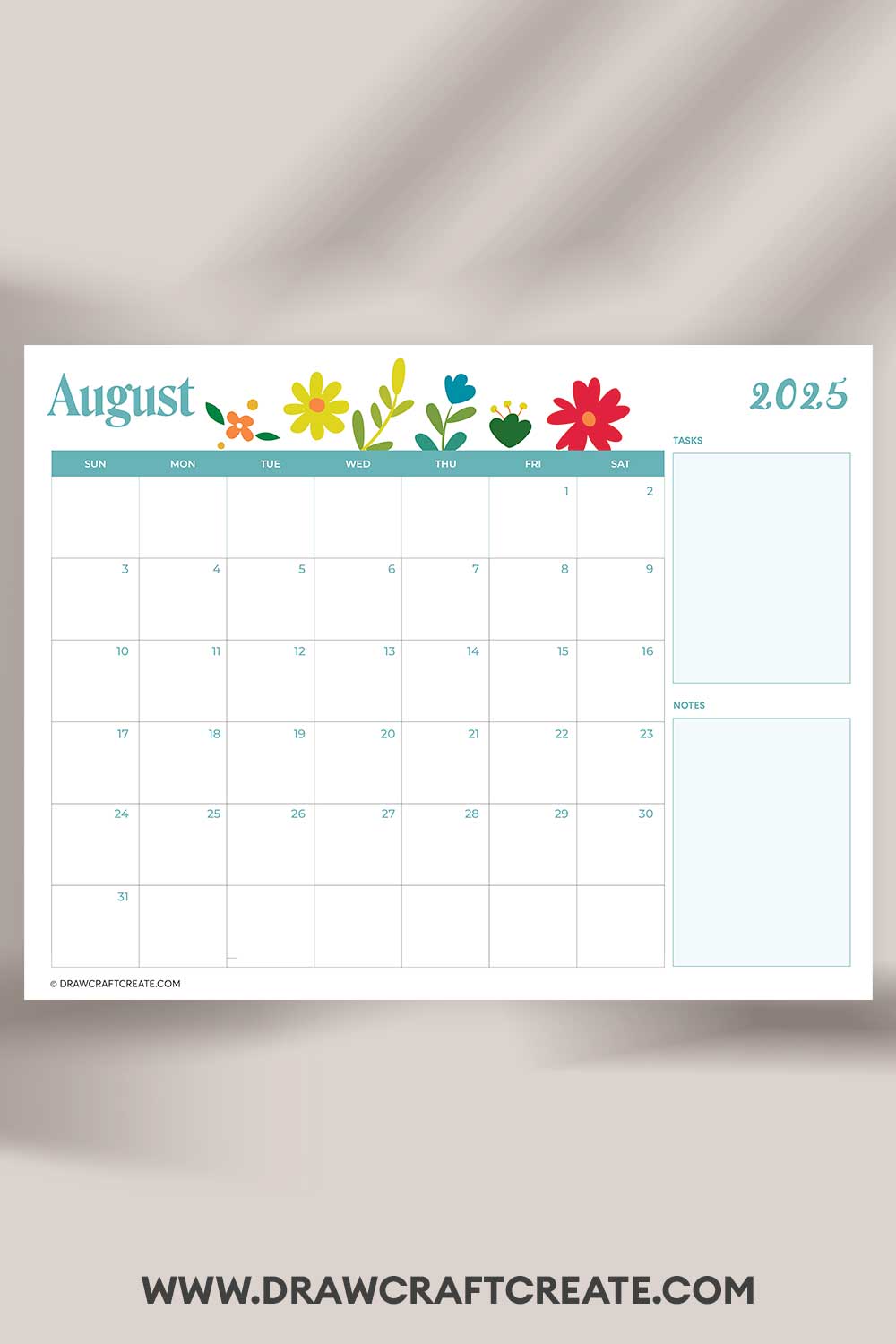 printable august 2025 calendar landscape