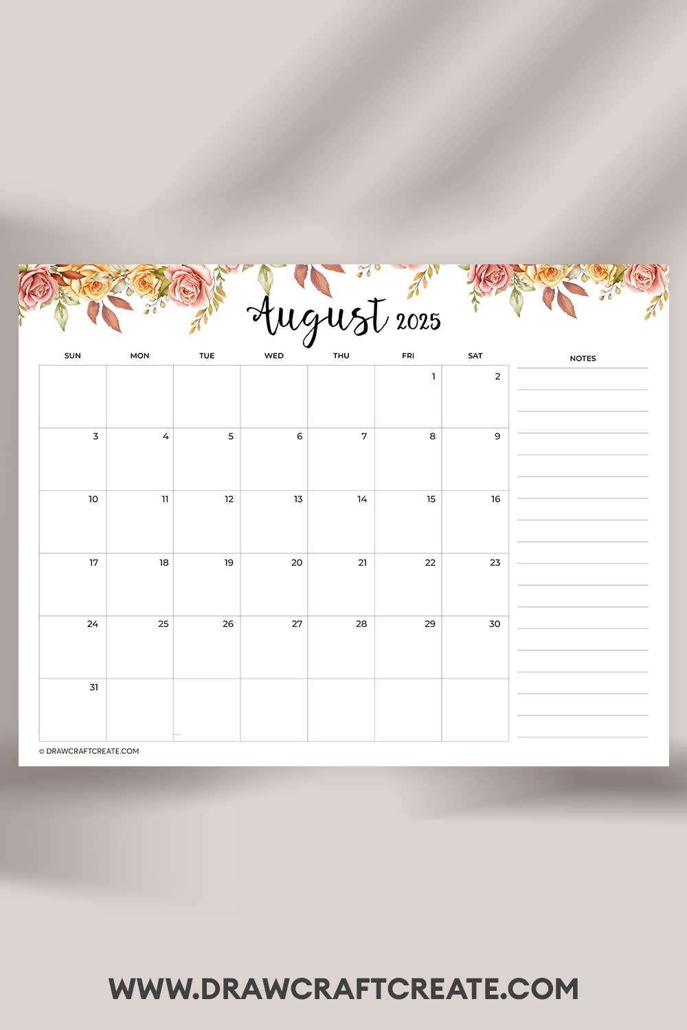 printable august 2025 calendar landscape