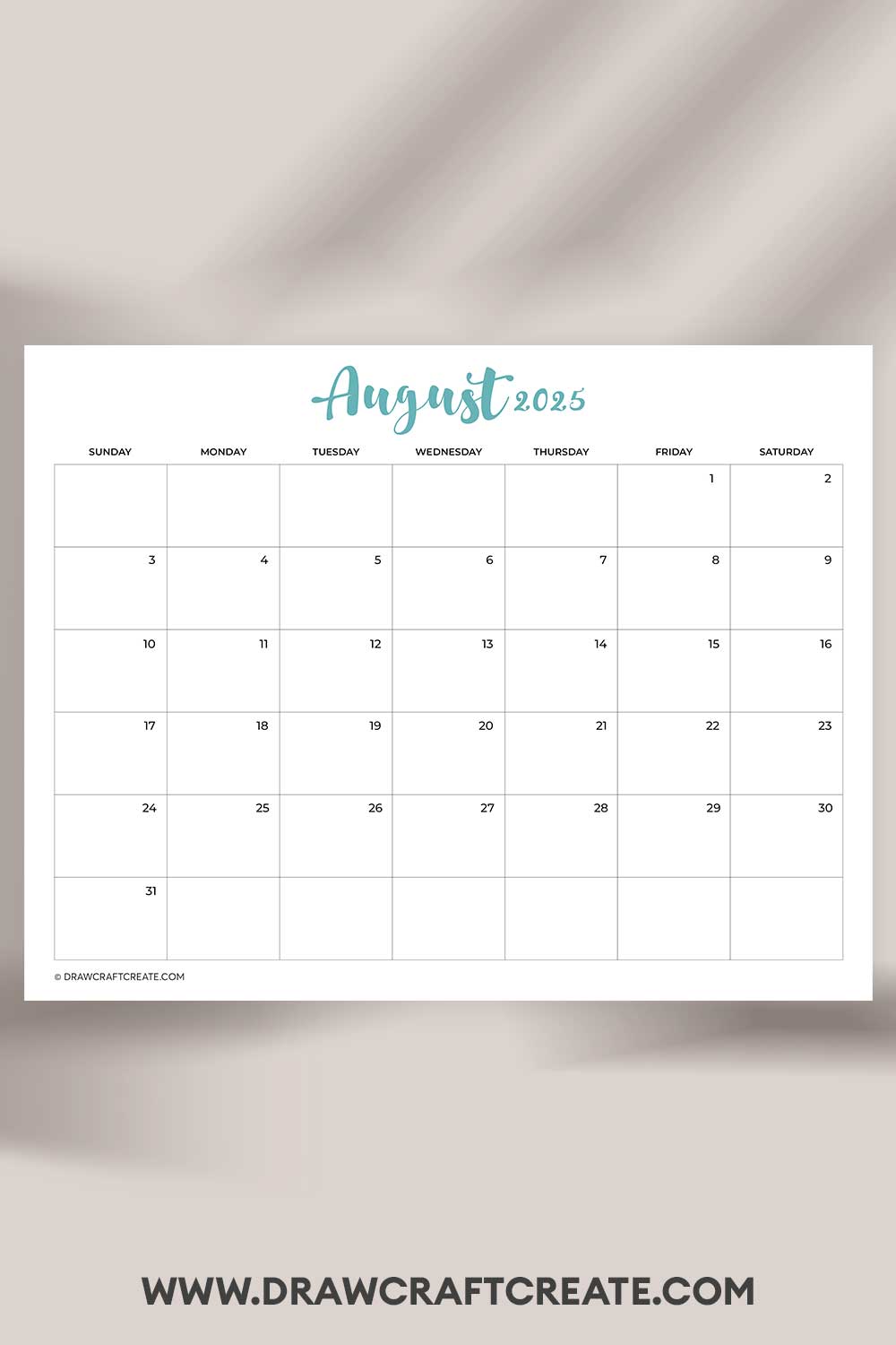 printable august 2025 calendar landscape