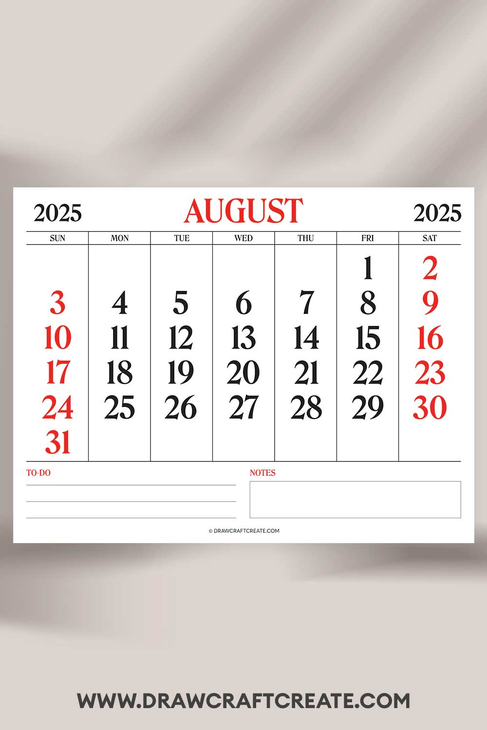 printable august 2025 calendar landscape