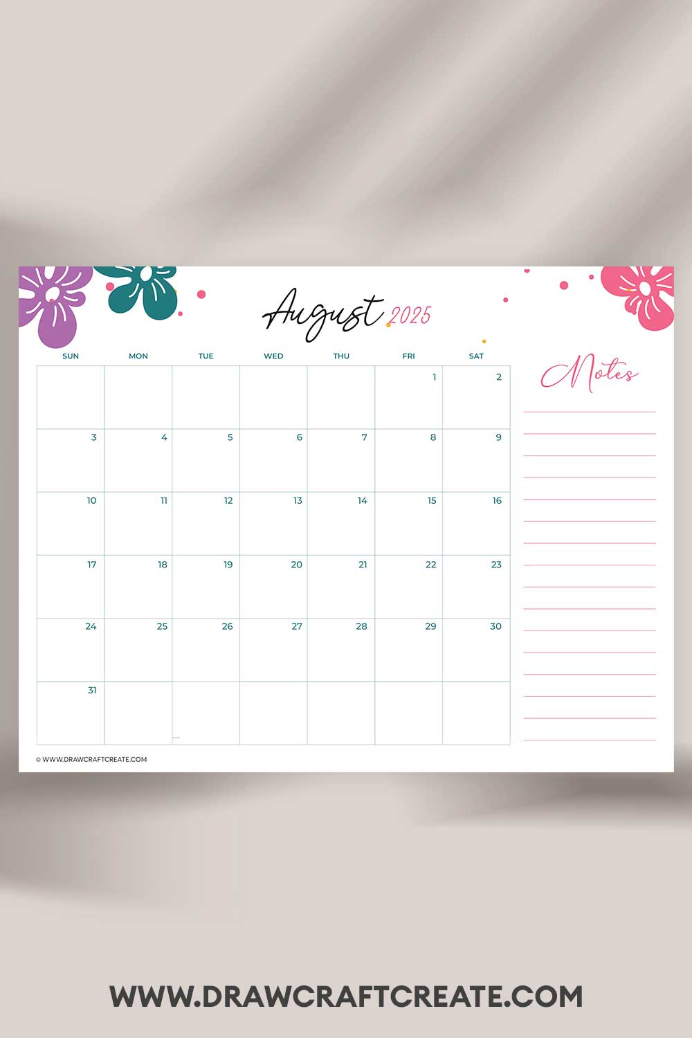 printable august 2025 calendar landscape