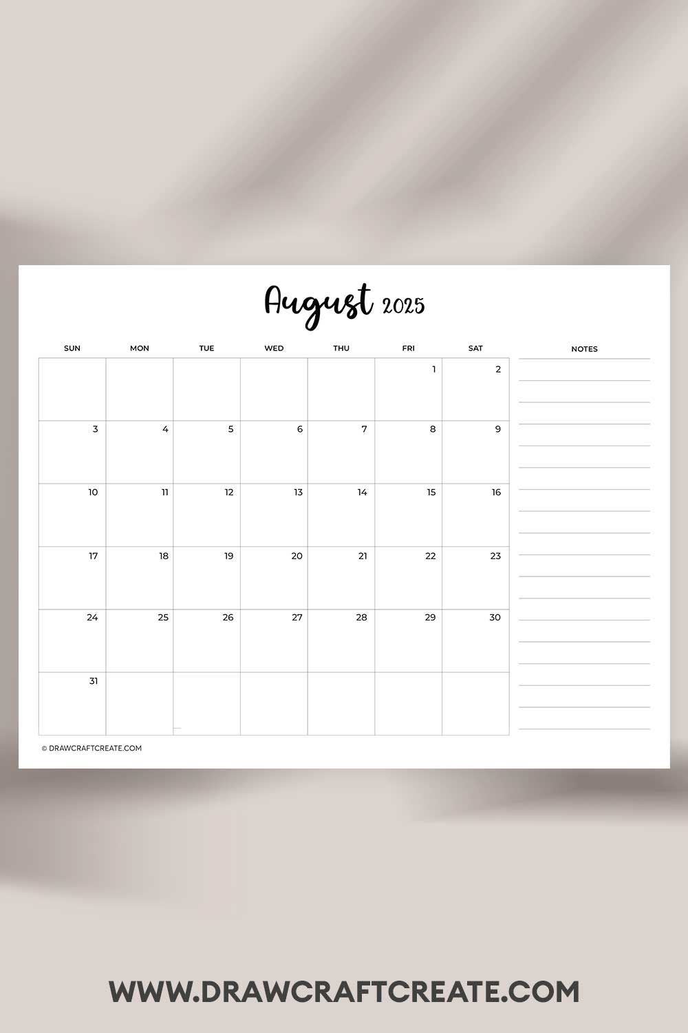printable august 2025 calendar landscape