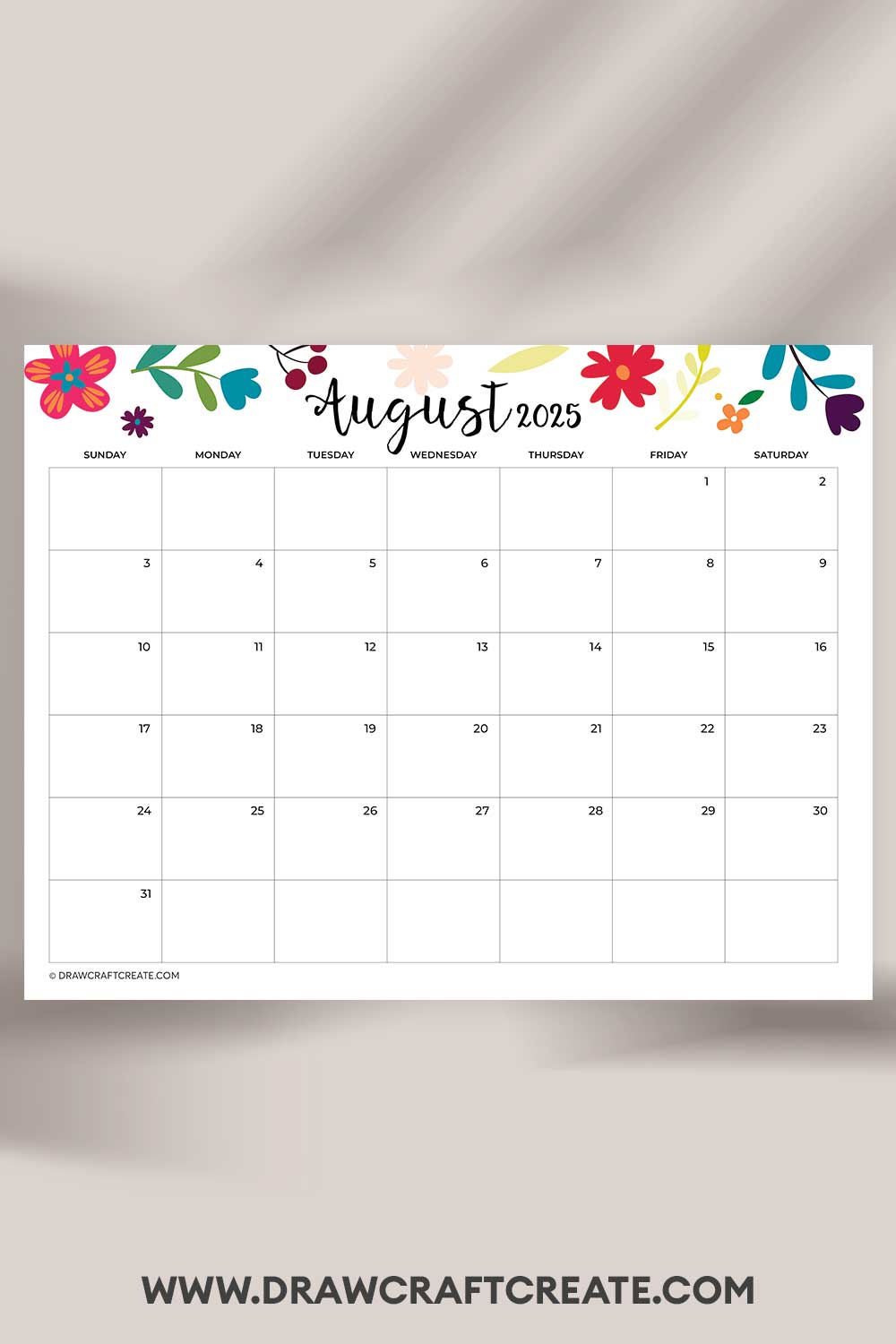 printable august 2025 calendar landscape