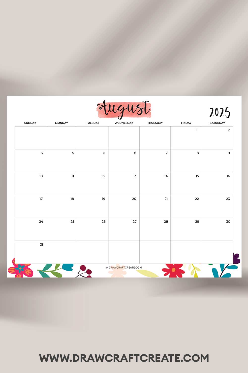 printable august 2025 calendar landscape