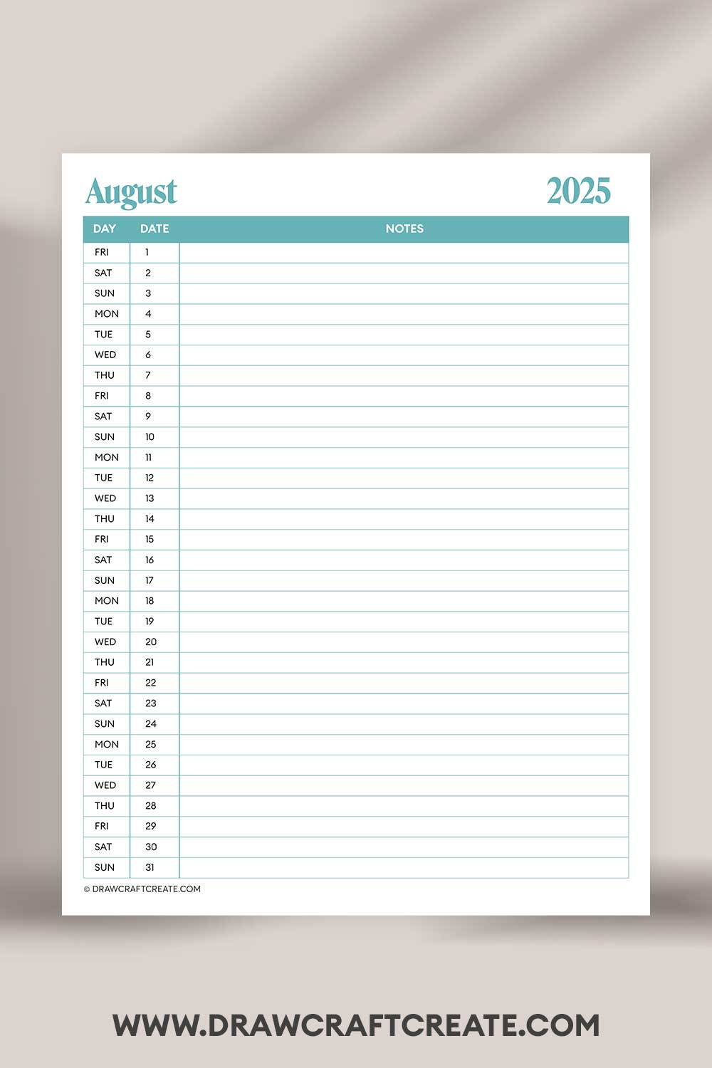 printable august 2025 calendar landscape