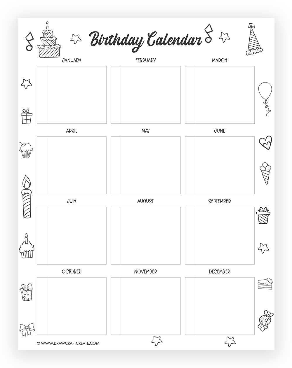 printable birthday calendar template