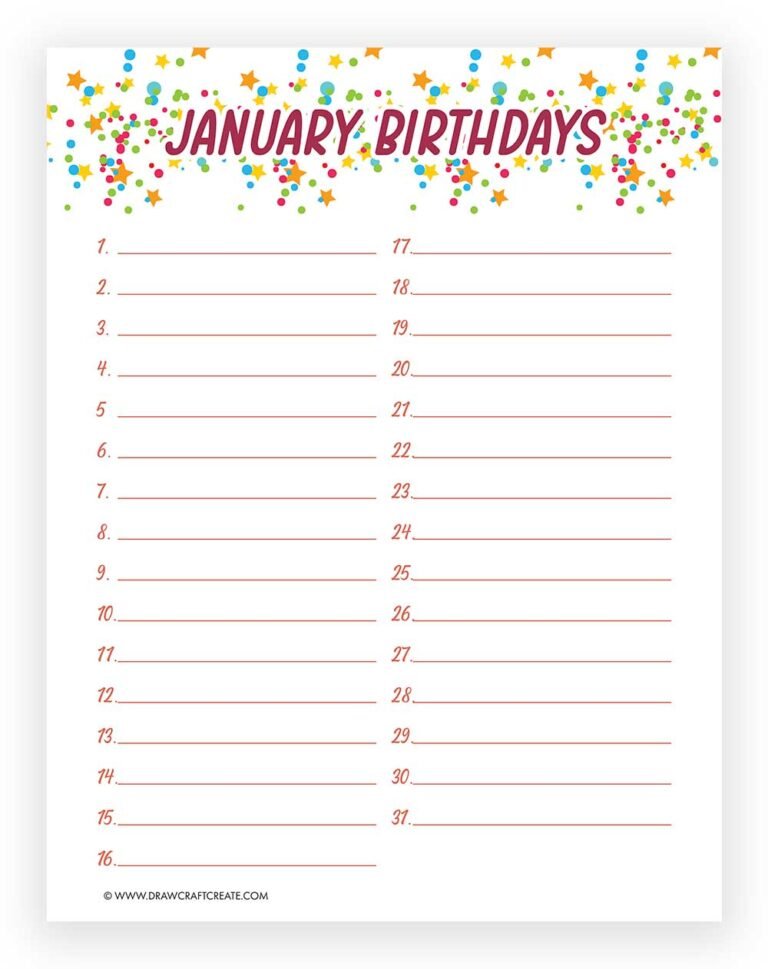Free Printable Birthday Calendar Templates - Draw Craft Create