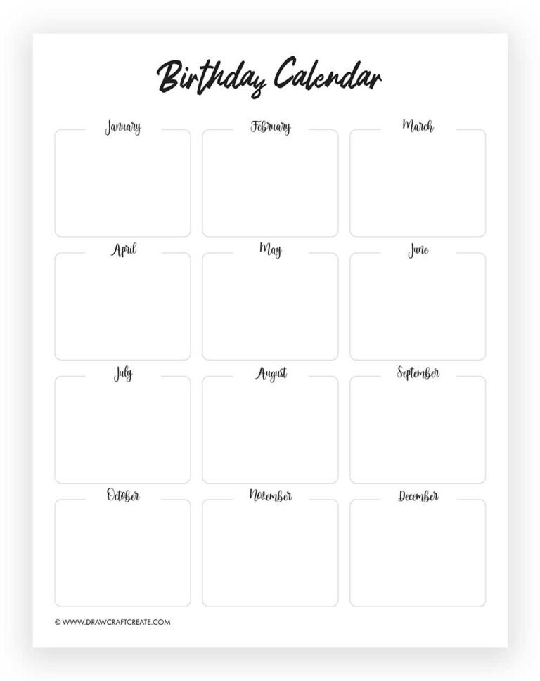 Free Printable Birthday Calendar Templates - Draw Craft Create