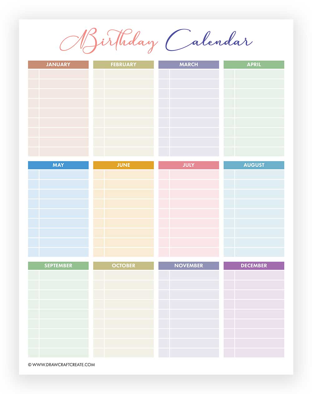 printable birthday calendar template