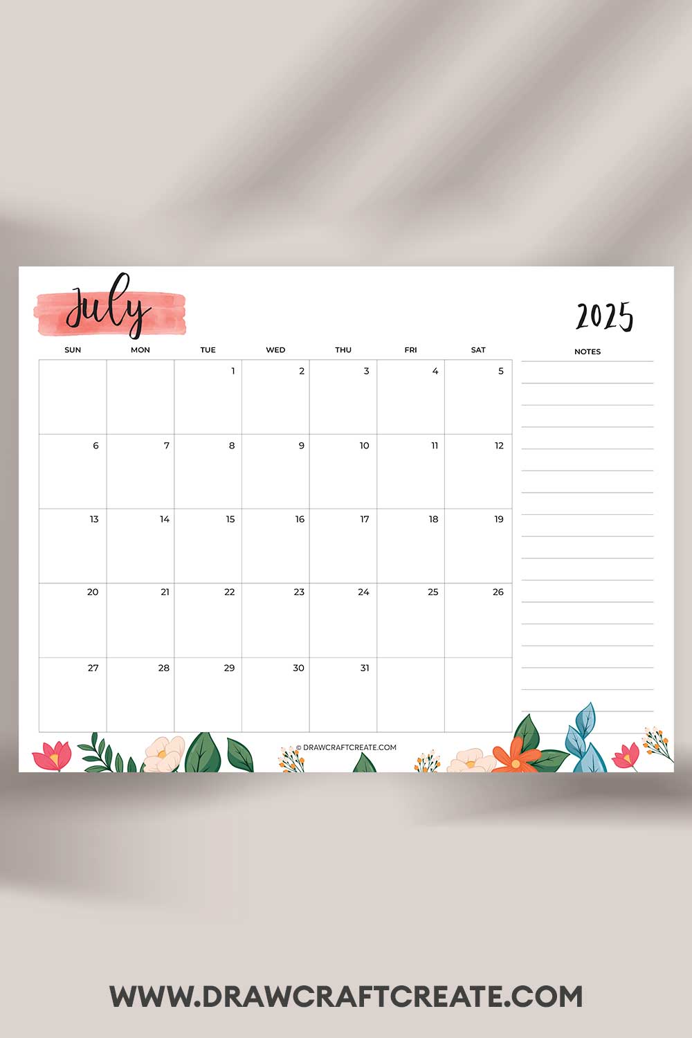 printable july 2025 calendar landscape
