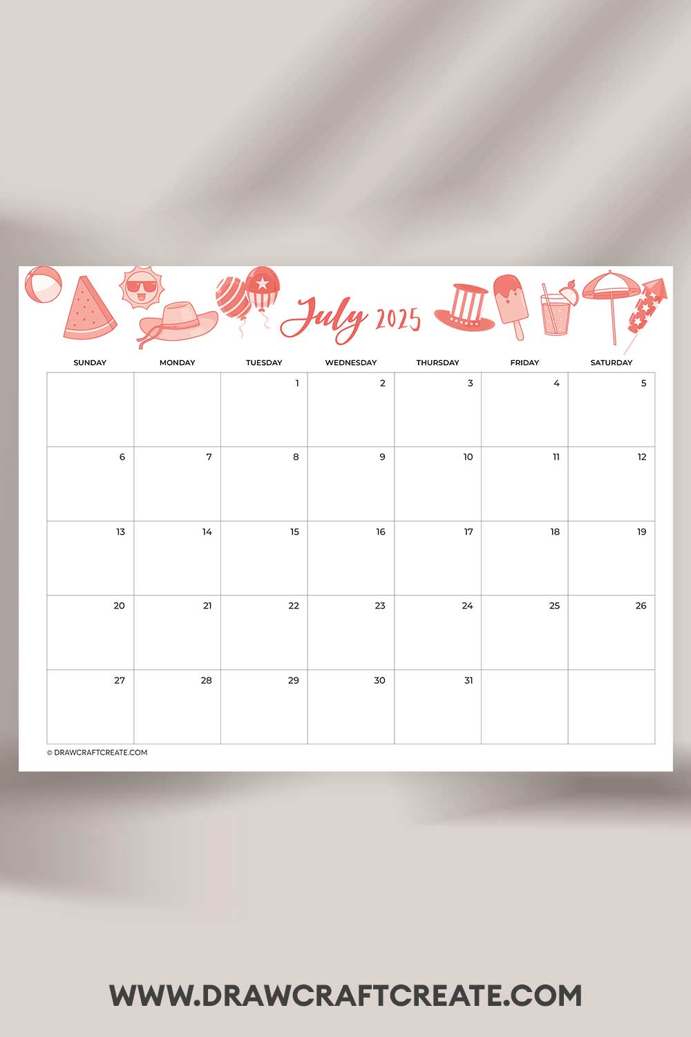 printable july 2025 calendar landscape