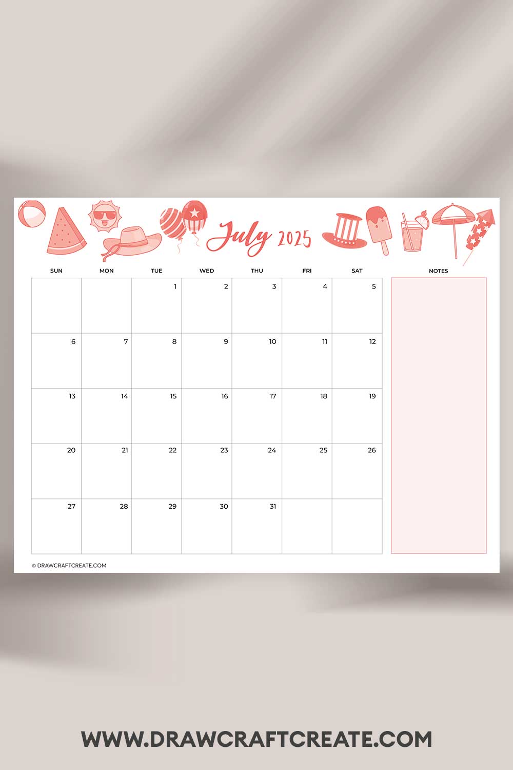 printable july 2025 calendar landscape