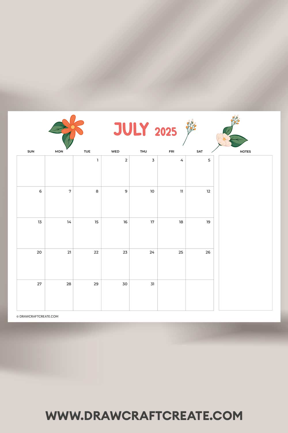 printable july 2025 calendar landscape