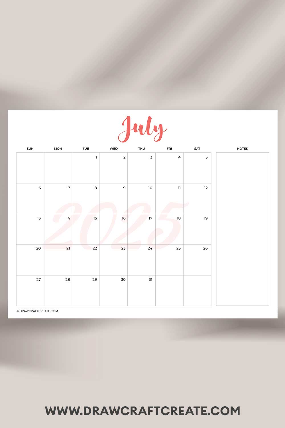 printable july 2025 calendar landscape