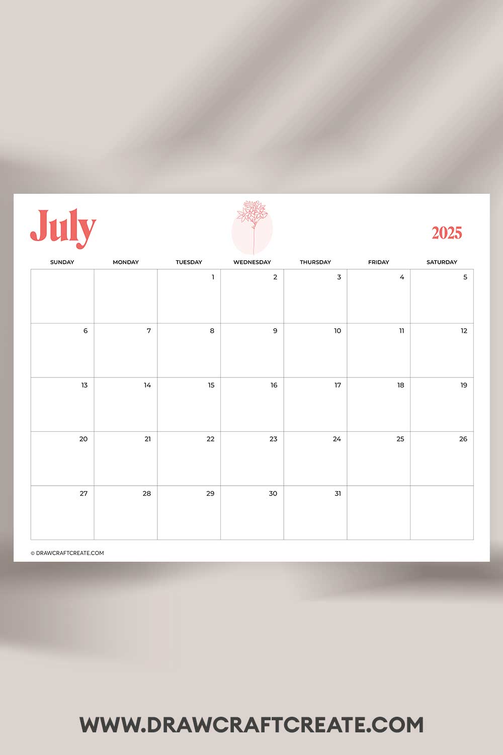 printable july 2025 calendar landscape