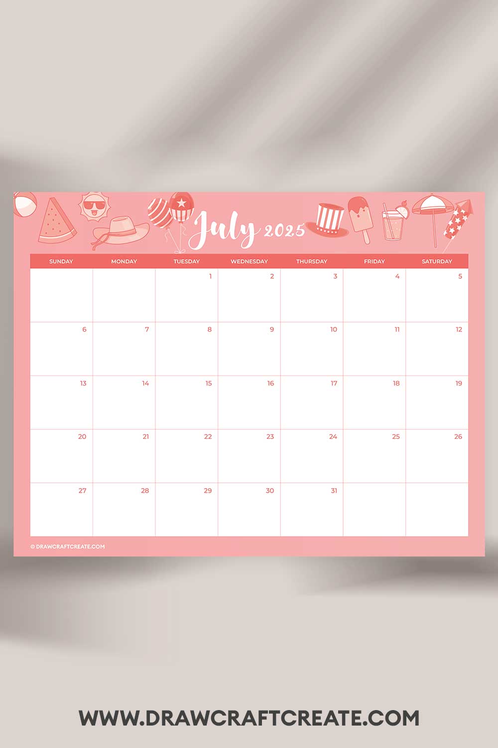 printable july 2025 calendar landscape