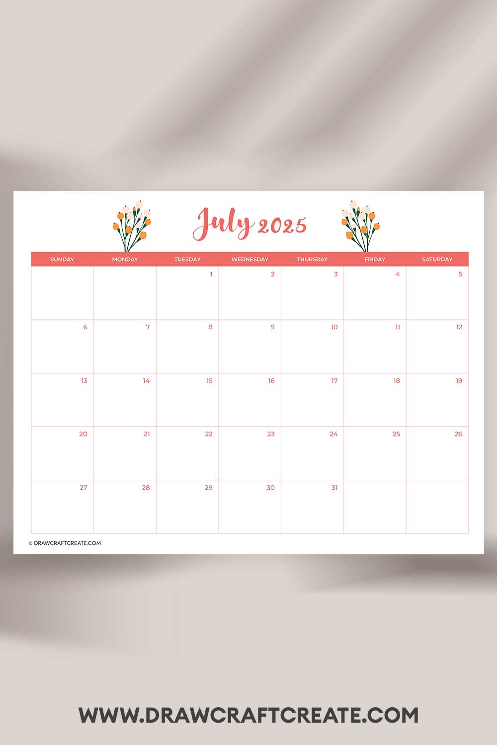 printable july 2025 calendar landscape